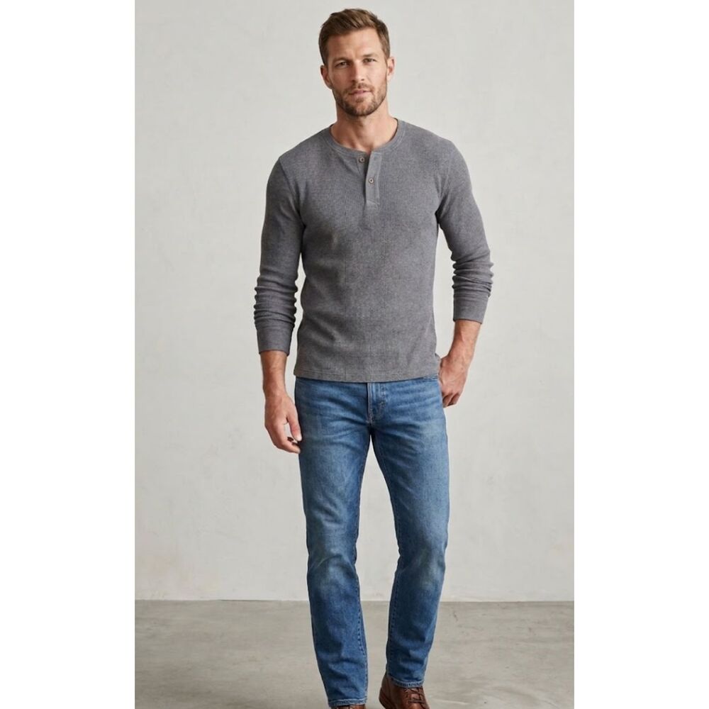 J. Crew Long-sleeve Thermal Henley Shirt Grey Men's Size Large